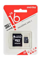 Карта памяти microSD Smartbuy 16GB + адаптер SD Class 10